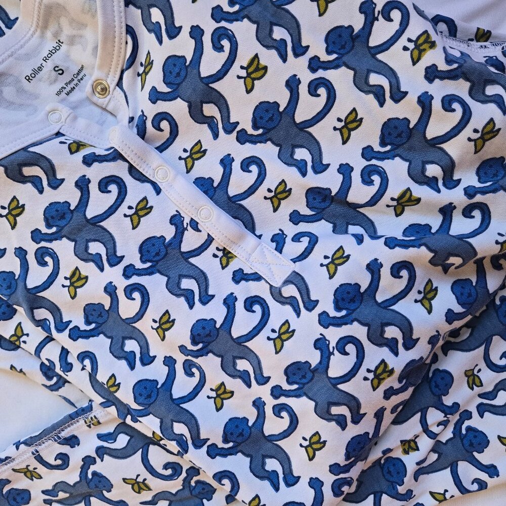 ROLLER RABBIT Blue Monkey PJ set